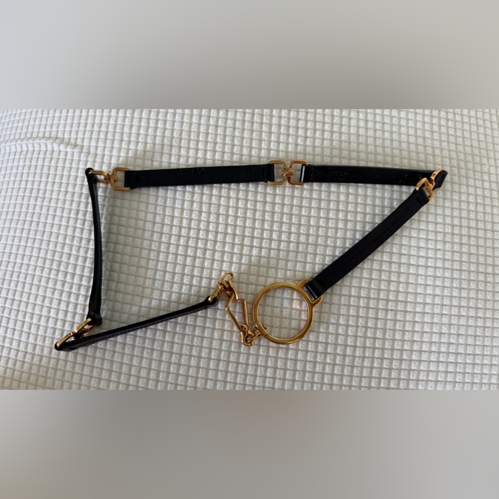 Prada Black Leather with Gold Ring and Hardware Accent Belt